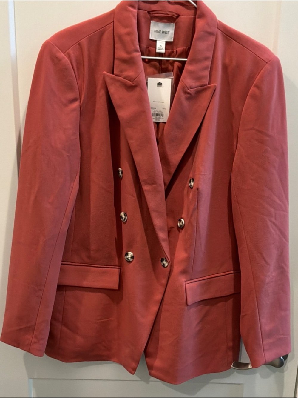NWT XL Nine West Double-Breasted Rose Blush Blazer Lined Button suit Jacket